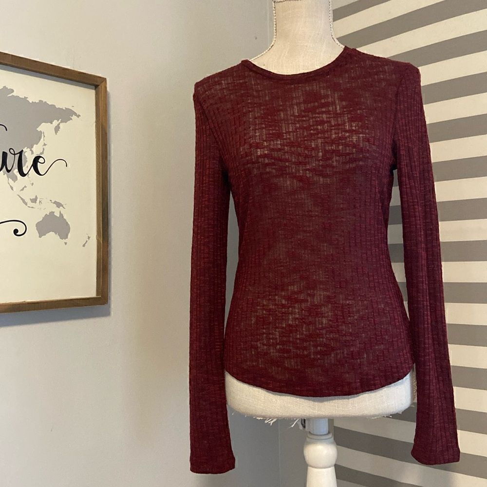 Free People Intimately Red Semi Sheer Aura Layering Top Size Small